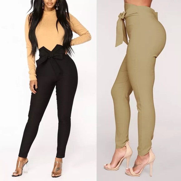 Tan High Waist Tie Belt Pants - Picture 5 of 5